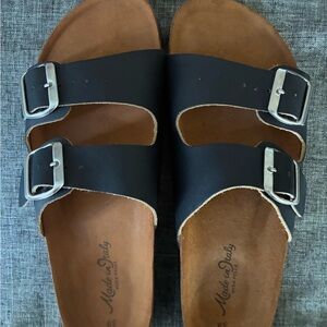 Vera Pelle Black Sandals with Silver Buckles